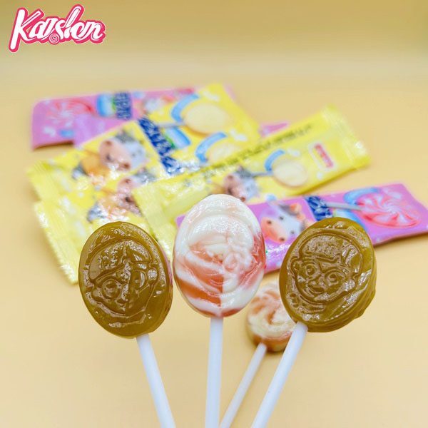 Cartoon fruit flavor hard lollipop candy