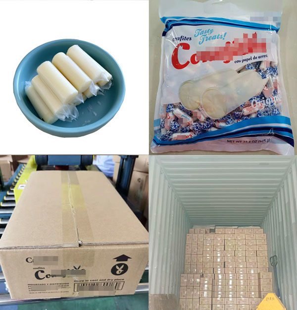 Creamy milk candies wrapped in rice paper